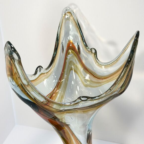Sooner Art Glass Vase Hand Blown Vintage Marble Brow Mid-Century Modern - Picture 7 of 9